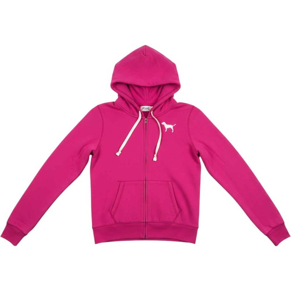 PINK Victoria's Secret Full Zip Hoodie Women Large Pink 'Love Pink' Loungewear